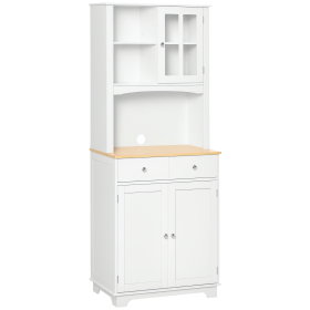 Freestanding 67" Kitchen Buffet with Hutch, Pantry Cabinet with Microwave Stand, Adjustable Shelf, 2 Drawers, Cupboard, White