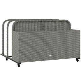 Rattan Pool Float Storage Organizer With Wheels, Mixed Gray