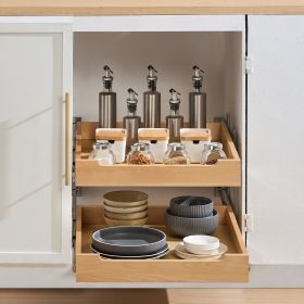 2 Tier Pull Out Cabinet Organizer Soft Close Slide Out Wood Drawer 20'W X 21'D