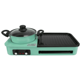 Electric Grill And Hot Pot Combo - 1600W Smokeless Korean BBQ Grill With Dual-Zone Cooking Non-Stick Surface & Adjustable Temp Control For 3-6 People