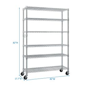 6-Tier Modular Shelving Unit With 1 Row Of Side Hooks Features Adjustable Feet And Casters Iron Construction Freely Adjustable Shelf Spacing Home Shel