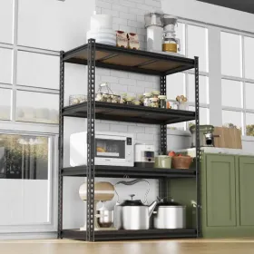 4-layer Adjustable Shelf Spacing, Gourd-shaped Perforation, Rubber Mallet With Gloves, Display Rack, Iron, 122*60*153.5cm, Black Iron, Natural Wood-co