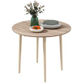 Folding Dining Table, Round Drop Leaf Kitchen Table for Small Spaces with Wood Legs, Oak Color