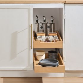 2 Tier Pull Out Cabinet Organizer Soft Close Slide Out Wood Drawer 14'W X 21'D