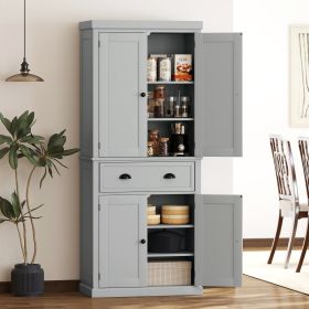 72.5" Kitchen Cabinet, Pantry Storage Cabinet with Doors and Shelves, Freestanding Food Pantry Cabinet, Gray
