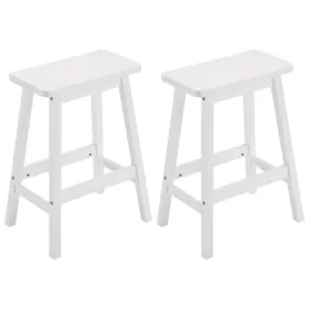 [Same Code: 38873429]2pcs Pine Wood Saddle Seat Bar Stool White