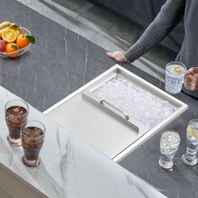 Drop In Ice Chest, 27'L X 18'W X 21'H Stainless Steel Ice Cooler, Commercial Ice Bin With Sliding Cover, 40.9 Qt Outdoor Kitchen Ice Bar, Drain-pipe A