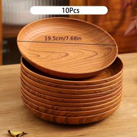 Set Of 10 Wood-grain Colored Plastic Plates, Thick Salad And Sandwich Trays, Breakfast And Dinner Tableware, Trays For Pasta, Rice, And Dishes, Party