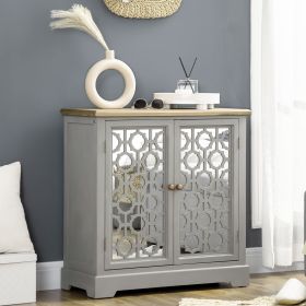 Farmhouse Sideboard Buffet Cabinet, Kitchen Storage Cabinet, Accent Cabinet with Double Glass Doors and Solid Wood Countertop for Kitchen, Living Room