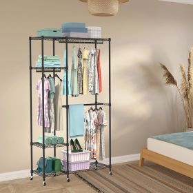 1Pc 4 Tier Heavy Duty Garment Rack With Wheels Carbon Steel Clothing Rack Portable Wardrobe Clothes Rack With 3 Hanging Rods 6 Footrests 44.9x17.13x77