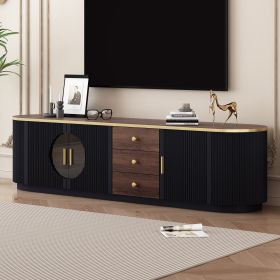 VIBE HAUS 70.8 Modern Minimalist TV Stand For TVs Up To 80 Inches, Entertainment Center With 3 Drawers And 1 Shelf, Metal Handles And 2 Cabinets For L
