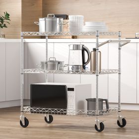 3-Tier Utility Cart Rolling Cart On Wheels 30'x18'x32.4' 661 LBS 6 Hooks