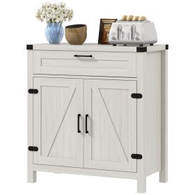 Modern Farmhouse Sideboard with Storage, Buffet Cabinet with 2 Barn Doors and Drawer for Dining Room, White Oak