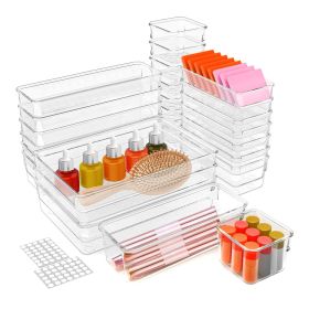 25Pcs Clear Plastic Drawer Organizers Set 4 Sizes Desk Drawer Dividers Trays Storage Bins For Vanity Cabinet Makeup Bathroom Office Kitchen Bedroom Je