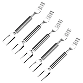 5Pcs 2 In 1 Watermelon Cutter Slicer Fork Stainless Steel Dual Head Watermelon Fruit Cutting Fork Knife For Summer Family Gathering Friend Party Campi