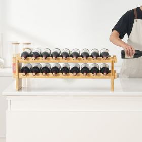 18 Bottle Stackable Modular Wine Rack Bamboo Wood Display Shelf 2-Tier