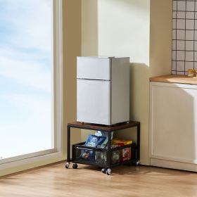 Mini Fridge Stand 198lbs With Storage Cart & Swivel Wheels Dark Brown
