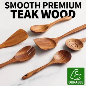 Six-piece Wooden Cooking Spoon Set â€“ Heat-resistant, Smooth Teak Wood For A Comfortable Grip â€“ Lightweight And Durable â€“ Easy To Clean And Perfe