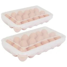 2Pcs Egg Holder Stackable Plastic Egg Storage Box Egg Rack For Refrigerator With 18 Cavity Per Container Dishwasher Safe