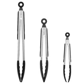 3Pcs Kitchen Tongs Stainless Steel Locking Food Tongs With Silicon
