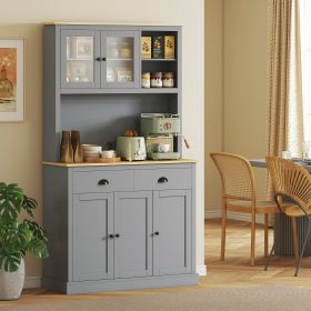 Freestanding Kitchen Cabinet, 71" Tall Pantry Cabinet, Modern Hutch with Wide Countertop, Adjustable Shelves, Gray