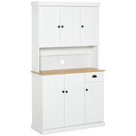 70.75" Kitchen Pantry Cabinet with Hutch Storage Cabinet Microwave Oven Stand with Drawer, White/Oak