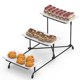 1Pc 3Tier Plastic Serving Tray Dessert Server Display Serving Stand Dinnerware With 3 Rectangular Plastic Serving Platters Metal Stand For Entertainin