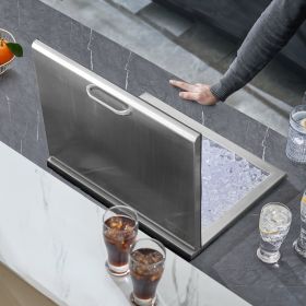 Drop In Ice Chest, 20'L X 16'W X 13'H Stainless Steel Ice Cooler, Commercial Ice Bin With Hinged Cover, 40 Qt Outdoor Kitchen Ice Bar, Drain-pipe And