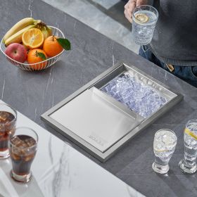 Drop In Ice Chest, 18'L X 12'W X 14.5'H Stainless Steel Ice Cooler, Commercial Ice Bin With Sliding Cover, 40.9 Qt Outdoor Kitchen Ice Bar, Drain-pipe