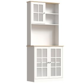 Kitchen Pantry Cabinet, 72" Freestanding Storage Cabinet with Hutch, Large Countertop, Glass Doors and Adjustable Shelves, Microwave Cabinet, Coffee
