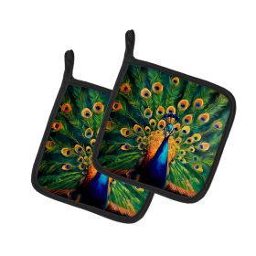 Peacock Pair of Pot Holders Kitchen Heat Resistant Pot Holders Sets Oven Hot Pads for Cooking Baking BBQ, 7 1/2 x 7 1/2