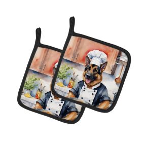 German Shepherd The Chef Pair of Pot Holders Kitchen Heat Resistant Pot Holders Sets Oven Hot Pads for Cooking Baking BBQ, 7 1/2 x 7 1/2