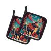 Moose Christmas Pair of Pot Holders Kitchen Heat Resistant Pot Holders Sets Oven Hot Pads for Cooking Baking BBQ, 7 1/2 x 7 1/2