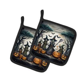 Witches Spooky Halloween Pair of Pot Holders Kitchen Heat Resistant Pot Holders Sets Oven Hot Pads for Cooking Baking BBQ, 7 1/2 x 7 1/2