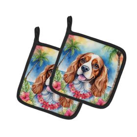 Cavalier Spaniel Luau Pair of Pot Holders Kitchen Heat Resistant Pot Holders Sets Oven Hot Pads for Cooking Baking BBQ, 7 1/2 x 7 1/2