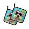 Schnauzer Hippie Dawg Pair of Pot Holders Kitchen Heat Resistant Pot Holders Sets Oven Hot Pads for Cooking Baking BBQ, 7 1/2 x 7 1/2