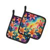 Colorful Lilies Pair of Pot Holders Kitchen Heat Resistant Pot Holders Sets Oven Hot Pads for Cooking Baking BBQ, 7 1/2 x 7 1/2