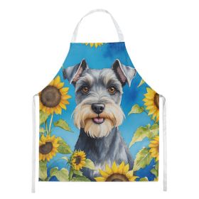 Schnauzer in Sunflowers Apron Cooking Kitchen Server Baking Crafts Gardening for Adult Women Men, Unisex, Large, Multicolor