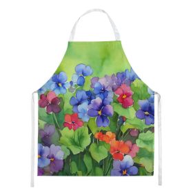 Illinois Violet in Watercolor Apron Cooking Kitchen Server Baking Crafts Gardening for Adult Women Men, Unisex, Large, Multicolor