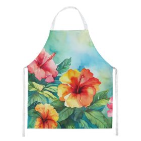Hawaii Hawaiian Hibiscus in Watercolor Apron Cooking Kitchen Server Baking Crafts Gardening for Adult Women Men, Unisex, Large, Multicolor