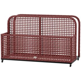 Rattan Pool Float Storage Organizer With Wheels, Mixed Brown