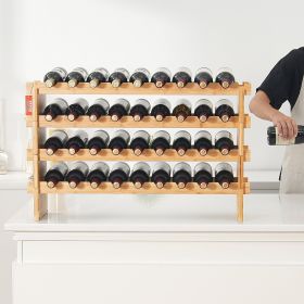 36 Bottle Stackable Modular Wine Rack Bamboo Wood Display Shelf 4-Tier
