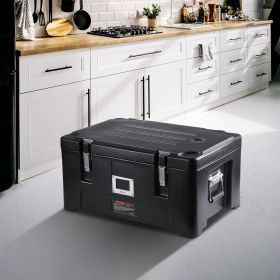 Insulated Food Pan Carrier, 36Qt Capacity, Stackable Catering Hot Box W/ 3 Stainless Steel Pans, Top Load LLDPE Food Warmer W/Elastic Side Handles And