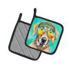 Weimaraner Hippie Dawg Pair of Pot Holders Kitchen Heat Resistant Pot Holders Sets Oven Hot Pads for Cooking Baking BBQ, 7 1/2 x 7 1/2