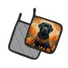 Black Labrador Retriever Fall Pair of Pot Holders Kitchen Heat Resistant Pot Holders Sets Oven Hot Pads for Cooking Baking BBQ, 7 1/2 x 7 1/2