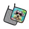 Schnauzer Hippie Dawg Pair of Pot Holders Kitchen Heat Resistant Pot Holders Sets Oven Hot Pads for Cooking Baking BBQ, 7 1/2 x 7 1/2