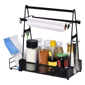 Utensil Caddy Metal Grill Caddy With Paper Towel Holders Utensil Holder For Outdoor Picnic Barbecue Camping Grilling Tools Storage Organizer Barbecue
