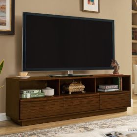 63 Mid-Century Modern TV Stand For TVs Up To 75, Thick Sturdy Farmhouse Entertainment Cabinet, Media Console For Living Room, Louver Design & Solid Wo