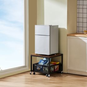 Mini Fridge Stand With Storage 198lbs Cart & Swivel Wheels Light Brown