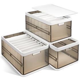 3 Pack Foldable Storage Bin With Lid Stackable Plastic Closet Organizer With Handle Divider Collapsible Drawer Organizer For Toys Clothes (Option: Dark Brown)